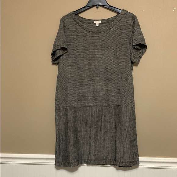 Garnet Hill Dresses & Skirts - Garnet Hill Women’s 100% Linen Charcoal/White Mini Dress Size 12 Minimalist